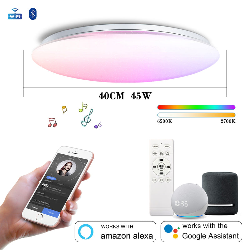 Smart Ceiling Lights with Speaker RGB Color Dimmable APP Remote Control Voice Control With Alexa 55W 45W For Living Room Bedroom