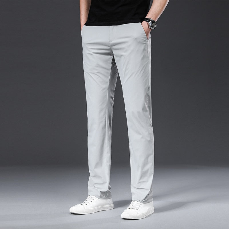 BROWON Classic High Quality Men Trousers Spring Summer Midweight Solid Color Straight Trousers Male Full Length Casual Pants Men