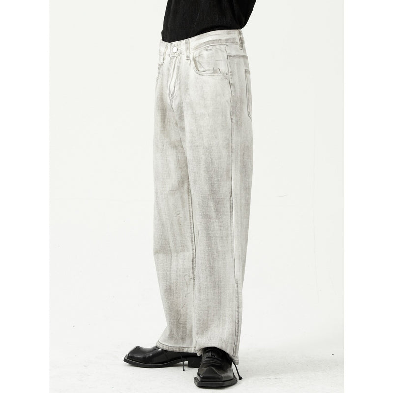 High Quality Autumn New Korean Jeans Loose Straight Design Sense Ins Casual White Denim Trousers Men