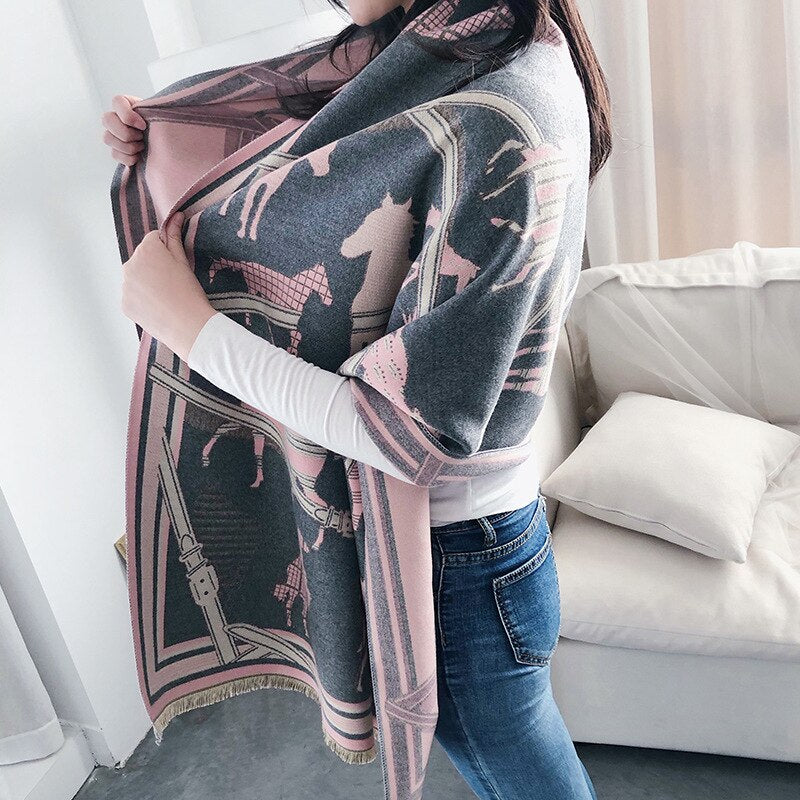 Neue warme Schal Frauen Kaschmir Schal mittellang Mode Dame Kutsche Kette dekorative Foulard Pashmina weibliche Decke 2022