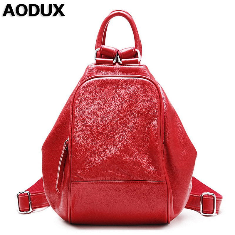 AODUX Full Grain Genuine Leather Women White Blue Red Yellow Backpack Top Layer Cowhide Ladies First Layer Cow Leather Backpacks