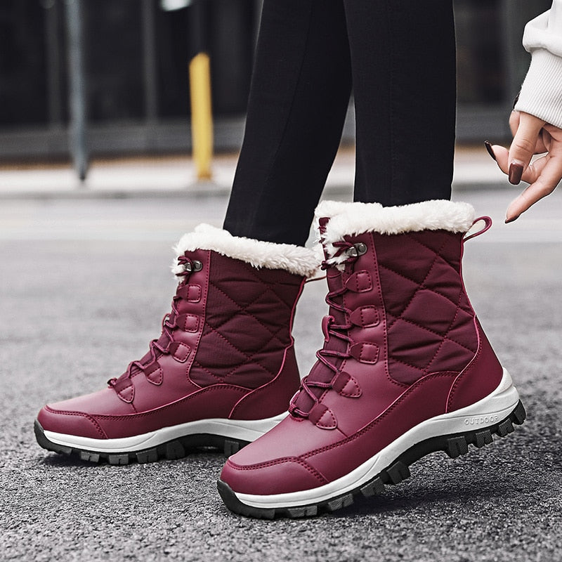 TUINANLE Ankle Boots Women Winter Shoes Keep Warm Non-slip Black Snow Boots Ladies Lace-up Plus Size 41 Boots Chaussures Femme