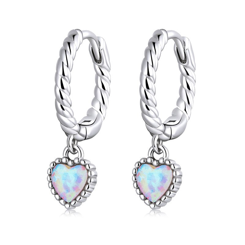 WOSTU 925 Sterling Silver Opal Stud Earrings Cat Unicorn Heart Blue Opal Earrings For Women Original Silver 925 Jewelry