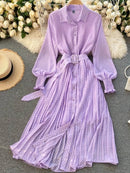 Spring And Summer French Vintage Maxi Dress 2021 Sundress Ladies Long Sleeve Orange Polka Dot Chiffon Pleated Dresses Femme Robe