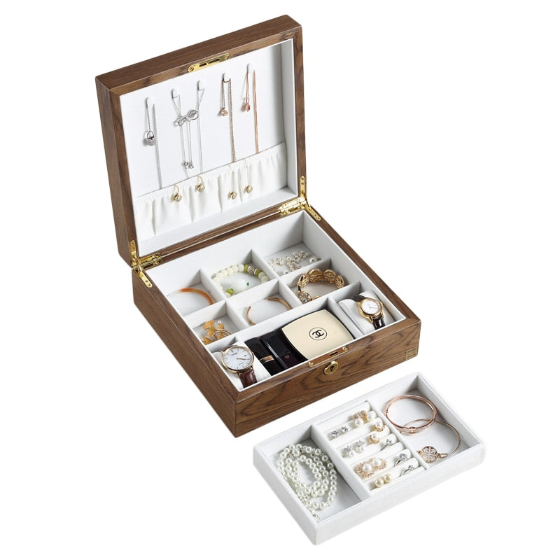 Casegrace Luxury Wooden Jewelry Box Organizer Women Large Ring Necklace Earrings Jewellery Storage Case Gift Casket