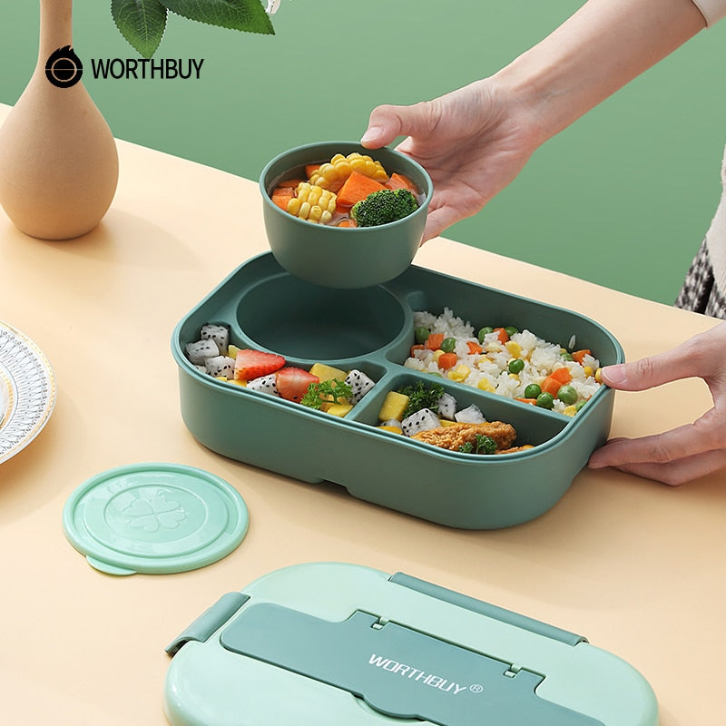 WORTHBUY Microwave Lunch Box For Kids School Plastic Food Container Leak-Proof Bento Lunch Box With Compartment Lunch Container
