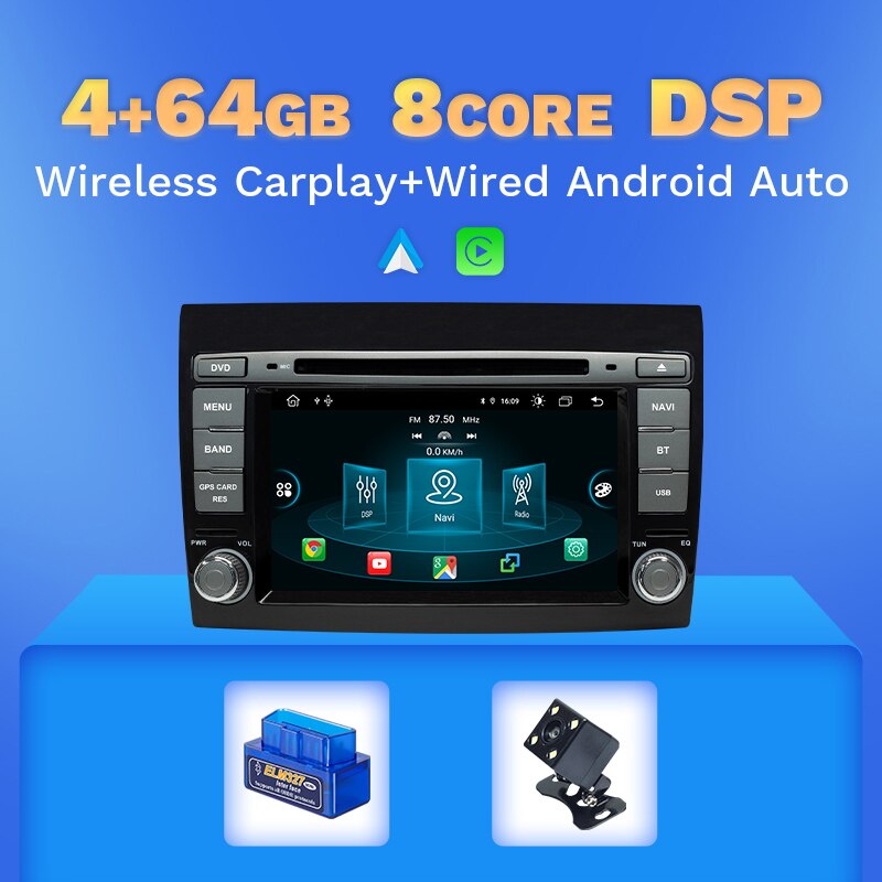 Wireless Carplay Android 11 2 Din Car DVD Player For Fiat/Bravo 2007 2008 2009 2010 2011 2012 GPS Navigation Auto Radio DSP IPS