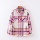 Autumn Winter Plaid Jackets Wool Blend Coat Fashion Button Thick Vintage Casual Office Warm Overshirt Ladies Outwear Chic Tops