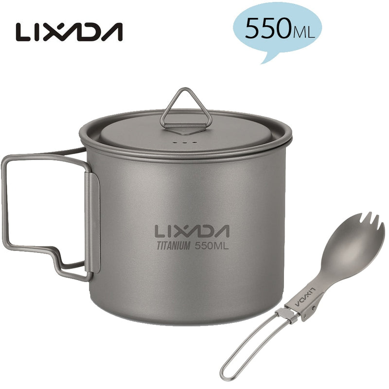 Lixada Titanium Cup Spork Camping Mug Picnic Utensils Heating Tableware Lightweight Outdoor Cooking Equipment Hiking Cookware