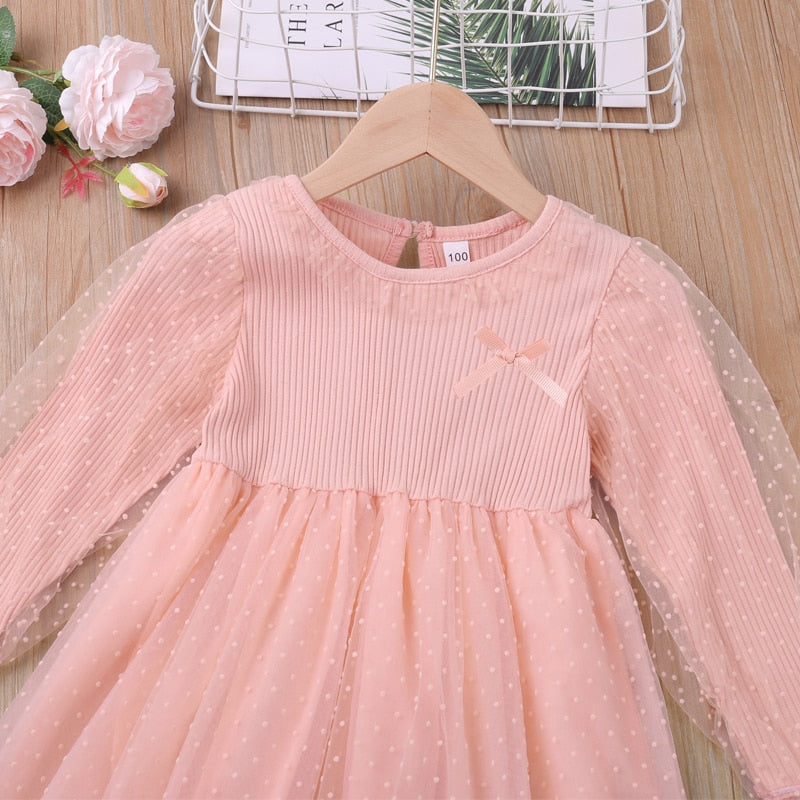 Vestido de humor oso para niñas, nuevo estilo universitario, vestido de manga larga con lazo para estudiantes de primavera y otoño, ropa para niños, vestidos de princesa