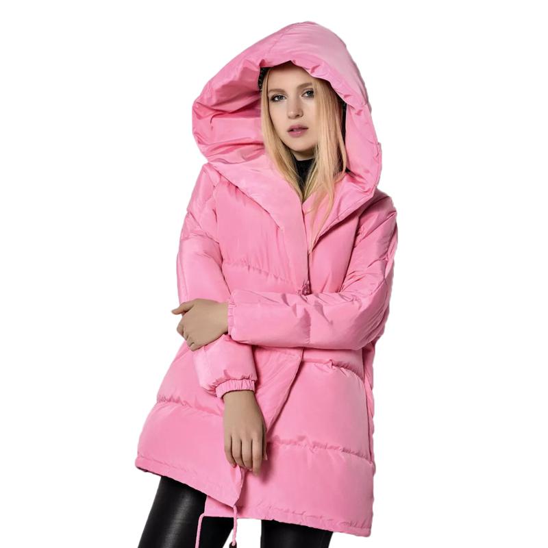 FTLZZ Winter Damen Jacken 90% weiße Entendaunen Parkas lose Kapuzenmäntel mittellang warm lässig rosa Schnee Outwear