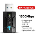 EDUP 1300Mbps Mini WiFi Adapter USB Wireless Network Card Dual Band 2.4G 5G 802.11ac High Headsink Lan Adapter For PC Computer