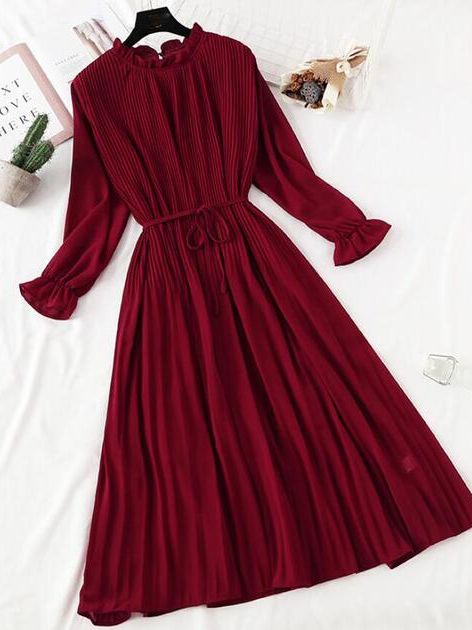 2022 New Women Spring Print Dresses Long Sleeve Chiffon Pleated Dress Casual Ruffle Flare Sleeve Long Dress Loose Vestidos