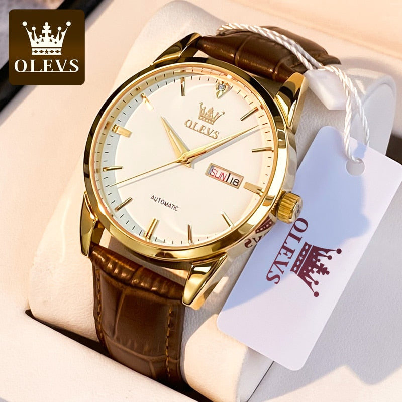 OLEVS Top Brand  Men Classic Quartz Waterproof Watch Leather Strap Business Popular Casual Men Watch