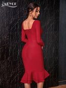 Adyce 2022 New Autumn Winter Women Apricot Bodycon Bandage Dress Sexy Mermaid Long Sleeve Lady Club Celebrity Runway Party Dress