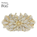 Boutique De FGG Dazzling Crystal Women Evening Metal Clutches Bag Hardcase Wedding Party Flower Bridal Handbag Clutch Purse