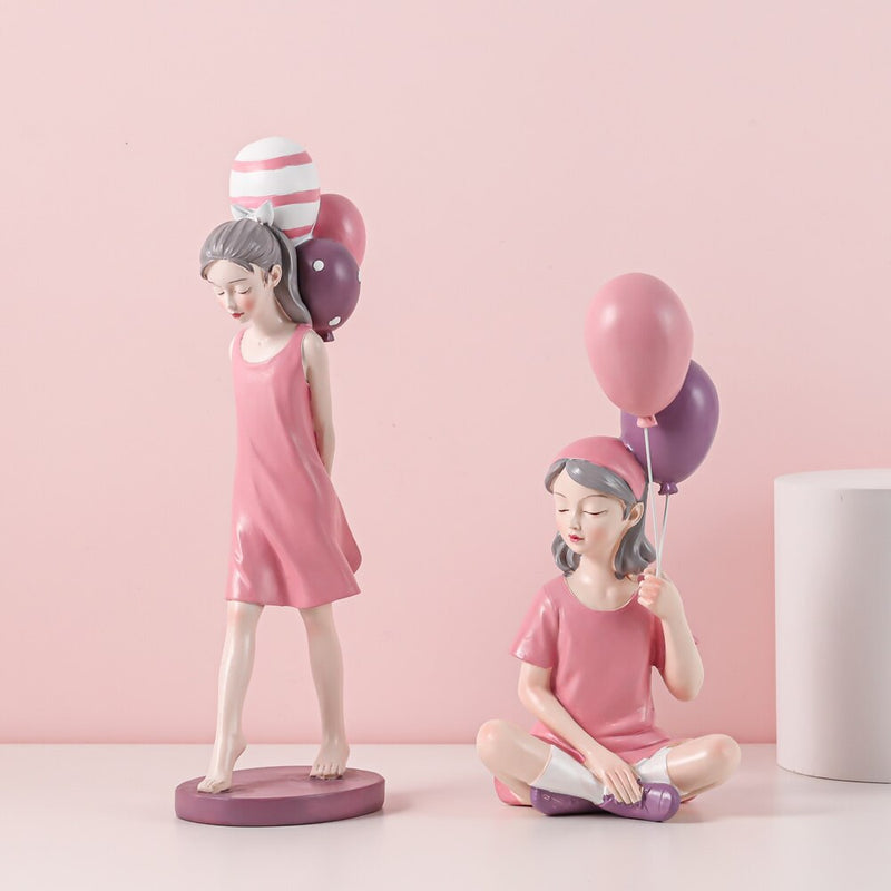 Figuritas modernas de niña con globo a la moda, niñas dulces rosas para decoración de habitación, regalo de cumpleaños distintivo elegante para niña, decoración Interior del hogar