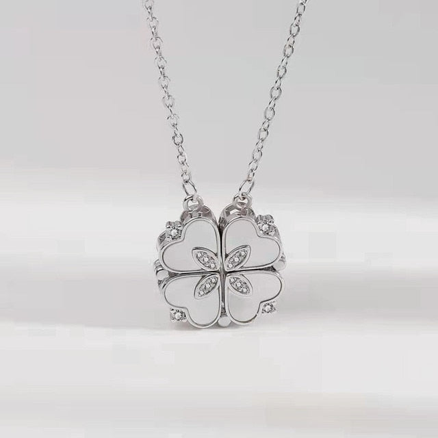 Neues Design Herz Vierblättriges Kleeblatt Magnetische Anhänger Halskette für Frauen Mädchen Mode Zirkon Titan Stahl Weihnachtsgeschenk Schmuck