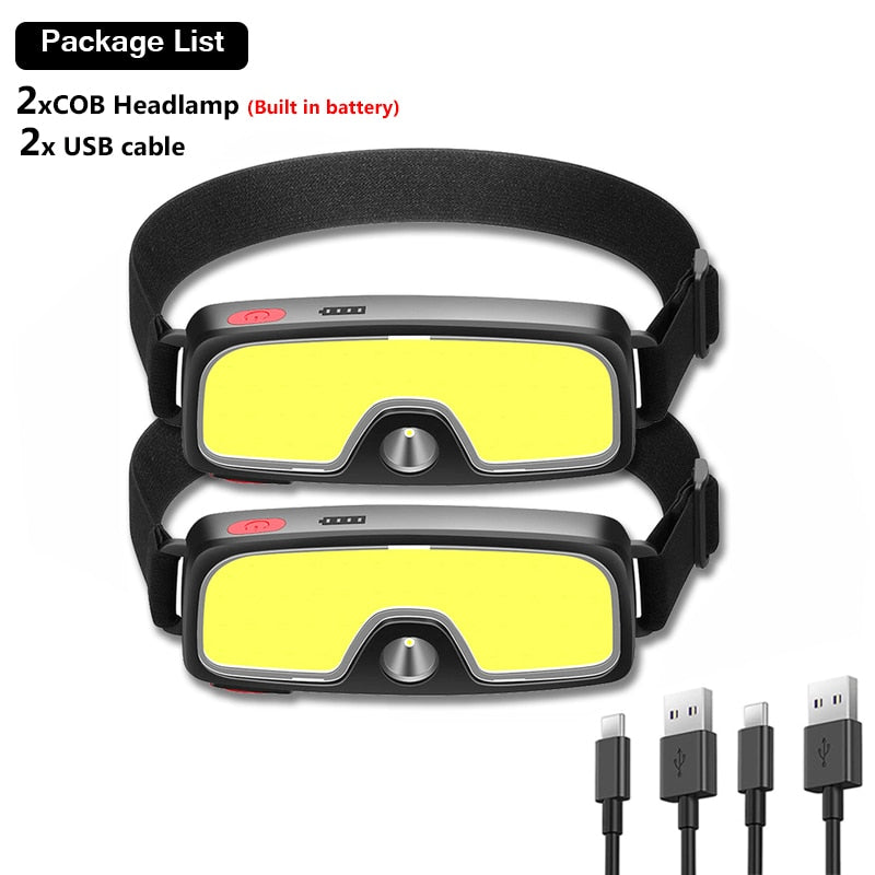 2021 Year New Style Headlamp Portable Mini COB LED Headlight with Built-in Battery Flashlight USB Rechargeable Head Lamp Torch