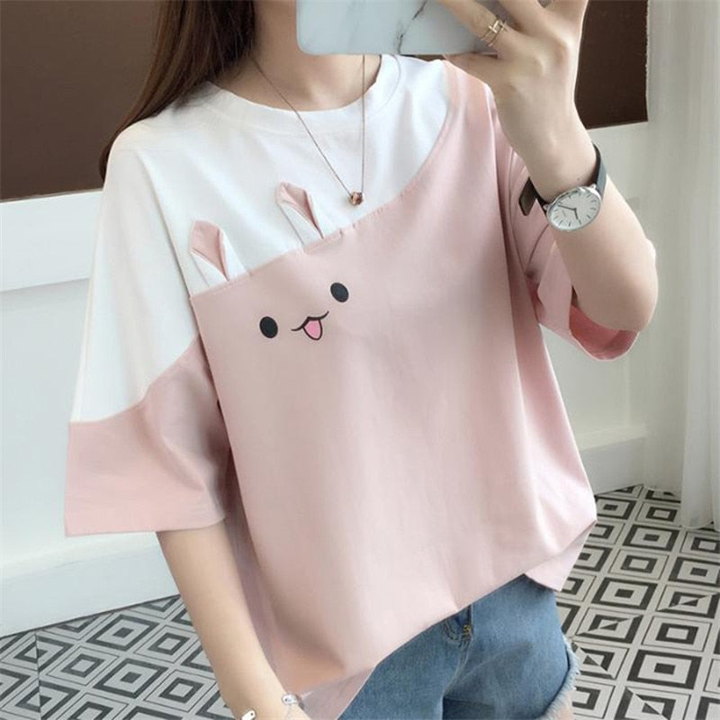 Ropa Kawaii, Camisetas a la moda coreana para Mujer, Tops bonitos, Camisetas rosadas para chica, Ropa de Mujer, Blusas 2022, camiseta Y2k de Anime de verano