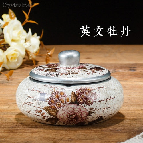 New Style Chinese Retro Ceramic Large with Lid Ashtray Modern Minimalist Creative Luxury Living Room Decoration Coffee Table