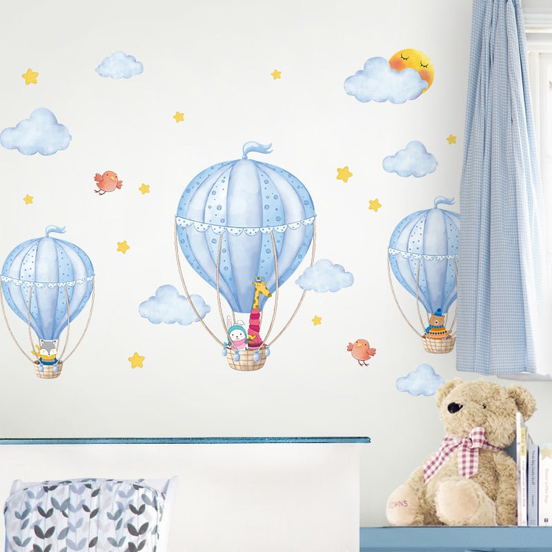 Pegatinas de pared de globos de aire caliente, pegatinas de pared de nubes de dibujos animados DIY para habitaciones de niños, dormitorio de bebé, guardería, decoración del hogar