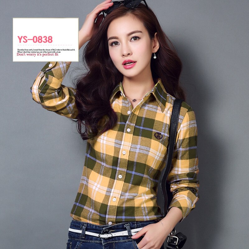 S-4XL Women Cotton Shirt Spring Autumn Winter 2022 New Casual Long-sleeve Brushed Plaid Stripe Shirts Girl's Tops Blouse Female