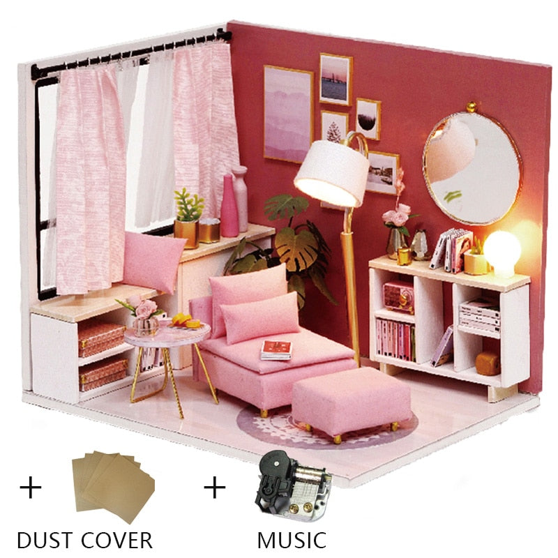 Diy Dollhouse Wooden Miniatures Doll House Furniture LED Lights House Building Kit Toys for Children Birthday Gifts