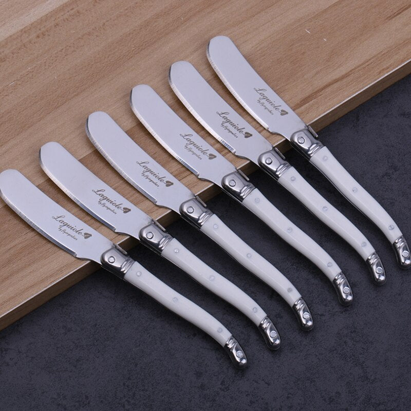 6pcs Laguiole Butter Knife Cheese Spreader Spatula Rainbow Plastic Handle Cheese Sandwich Slicer Stainless Steel Kitchen Utensil