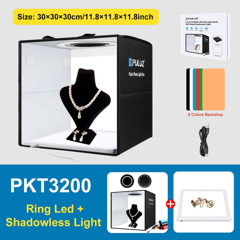 PULUZ 2LED Lightbox Light box Mini Photo Studio Box 1100LM Photography Box Light Studio Shooting Tent Box Kit &amp;6 Color Backdrops