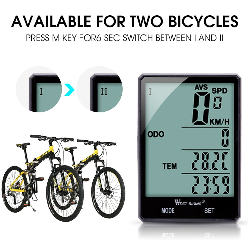 WEST BIKING Cycling Speedometer Digital Large Screen Waterproof LCD Backlight Wireless and Wired Bike Odometer Bicycle Computer