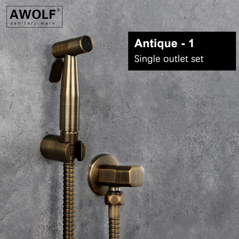 Awolf, cabezal de ducha higiénico de oro rosa, juego de rociador de bidé de mano para inodoro, válvula de latón Shattaf de acero inoxidable, ducha Anal AP2102