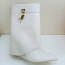 Ins Hot Spring Winter Great Quality Crocodile Print Upper Shoes Booty Knee High Pointy Toe Over-lay Side Zip Women Boots 43