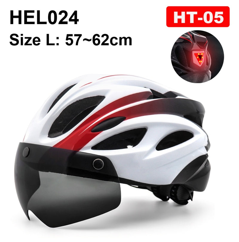 Casco de ciclismo NEWBOLER para hombre y mujer, casco con luz LED, lente para casco de bicicleta de montaña y carretera para montar en bicicleta, deportes, monopatín, Scooter