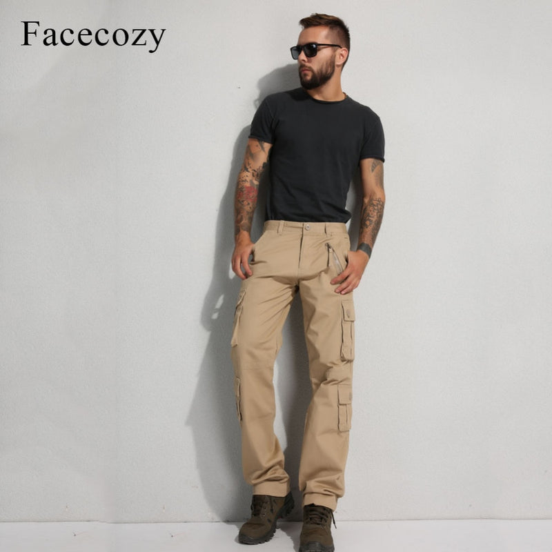 Facecozy Men Tactical Military Cargo Pants Winter Male Outdoor Multi-pockets Windproof Camping Trekking Fishing Hiking Trousers