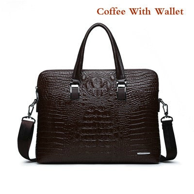 Double Layer Men's Handbag Men Briefcases Leather Handbags Crocodile Pattern Shoulder Bag Male Business Men Laptop Bag Sac Homme