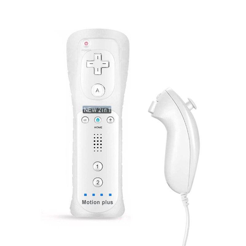 2 in 1 Wireless Remote Controller for Nunchuk Nintendo Wii Built-in Motion Plus Gamepad with Silicone Case Motion Sensor