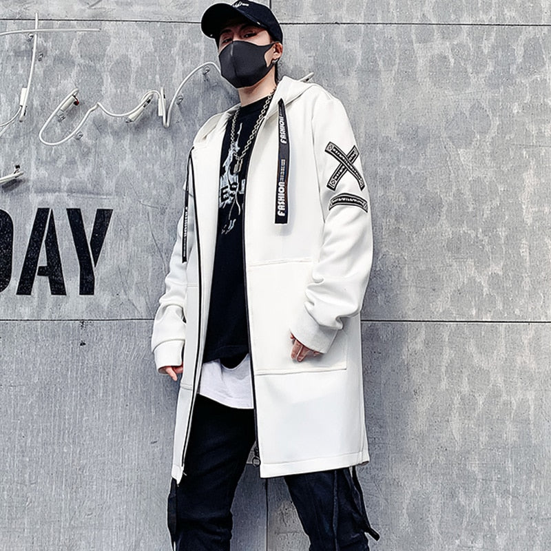 2023 Men Harajuku Hip Hop Coats Male Jacket Long Hoodie Cotton Fashion Swag Coats Jackets Streetwear Hombre Oversize Jacket