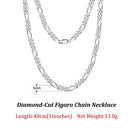 ORSA JEWELS Trendy Men Woman Figaro Chain Necklace 3.3/5/7mm Diamond-Cut Figaro Chain 925 Silver Jewelry Party Gift OSC34