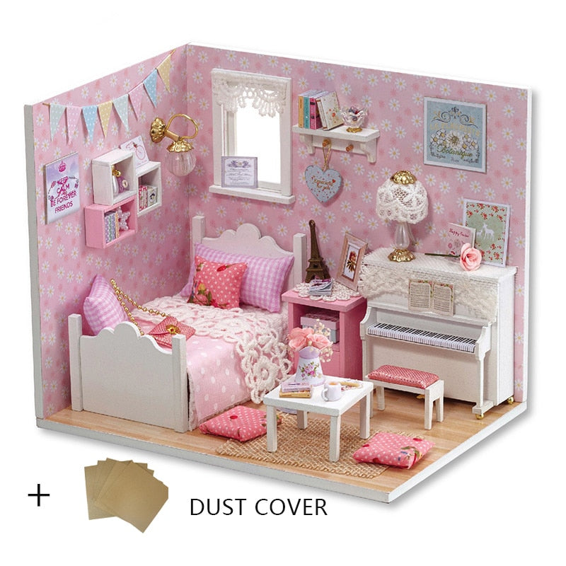 Diy Dollhouse Wooden Miniatures Doll House Furniture LED Lights House Building Kit Toys for Children Birthday Gifts