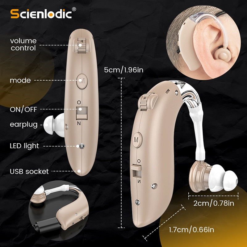 Mini wiederaufladbares Hörgerät Digital BTE Hörgeräte Einstellbarer Ton Schallverstärker Tragbares taubes älteres digitales Hörgerät