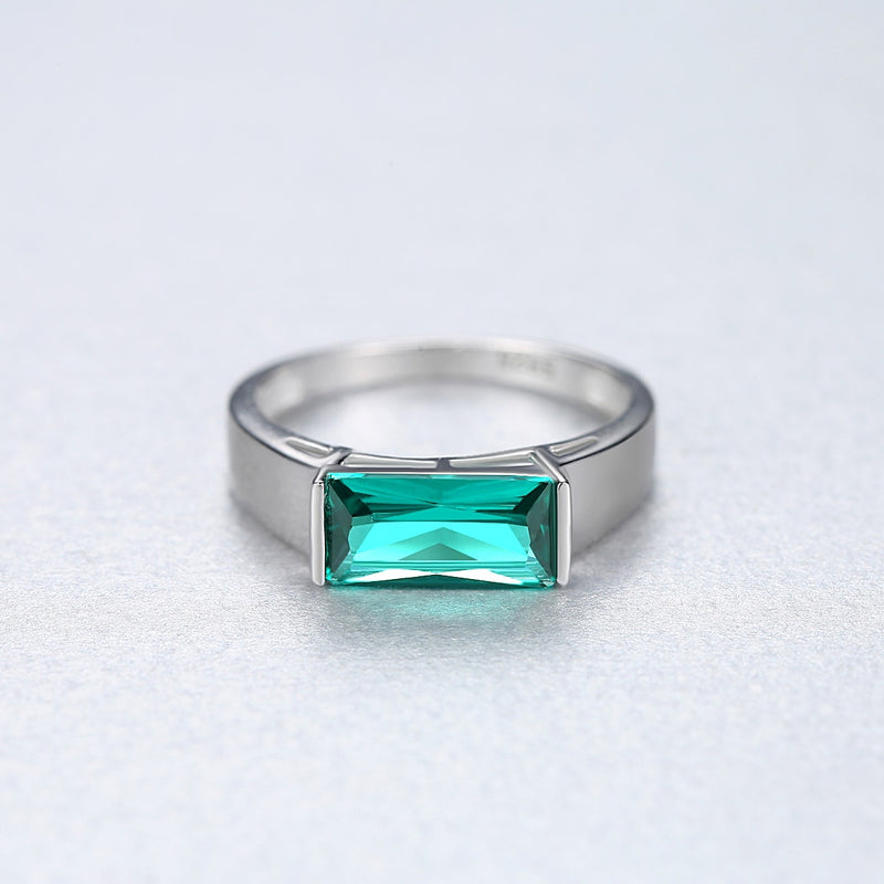 CZCITY 925 Sterling Silver Luxury Green Square Geometric Topaz Rings Trendy Party Wedding Bridal Fashion Jewelry Christmas Gifts