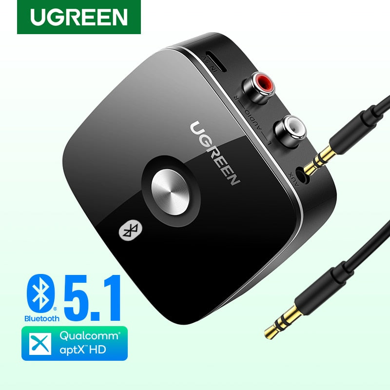 UGREEN Bluetooth RCA Receptor 5.1 aptX HD 3.5mm Jack Aux Adaptador inalámbrico Música para TV Coche 2RCA Bluetooth 5.0 Receptor de audio