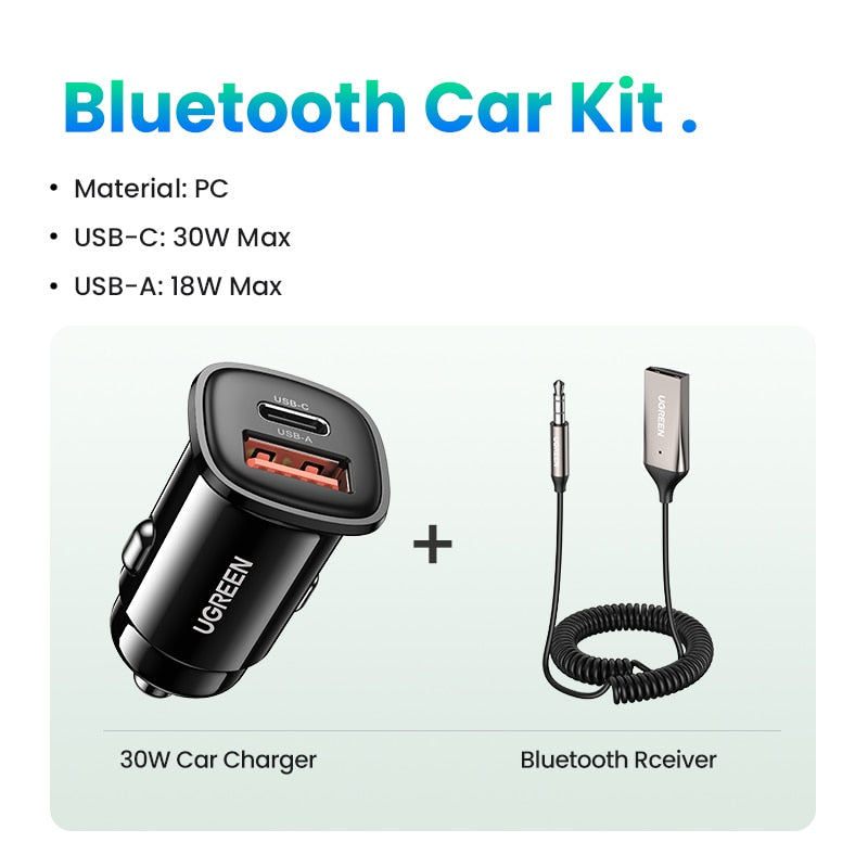 UGREEN Bluetooth Aux Adapter Drahtloser Auto Bluetooth Empfänger USB auf 3,5 mm Klinke Audio Musik Mikrofon Freisprechadapter für Autolautsprecher