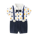 2023 summer baby clothes Casual romper newborn short sleeve cotton cartoon print stripe turn-down Infant baby boys clothing