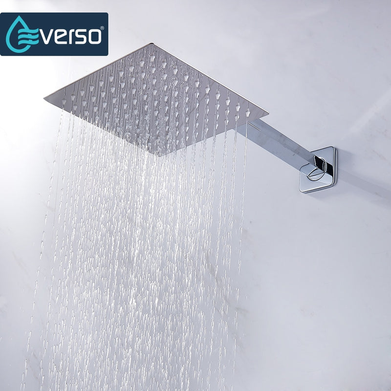 EVERSO 12/10/8 inch Rainfall Shower Head Stainless Steel Ultra-thin Shower Heads Chrome Finish Round &amp; Square Rain Shower