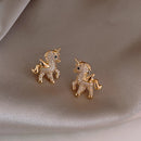New Elegant Unicorn Stud Earrings Women Rhinestone Cartoon Korean Jewelry Animal Ear Stud