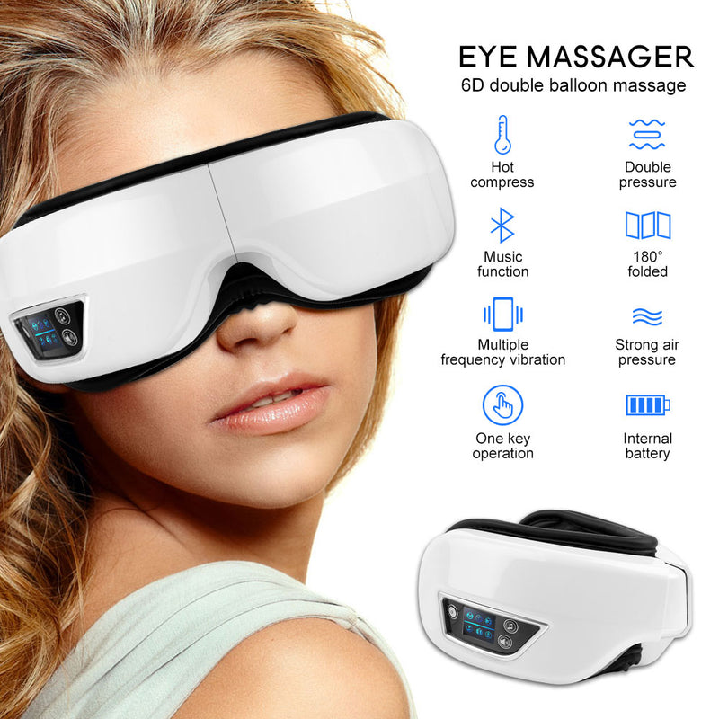 Masajeador de ojos 6D, bolsa de aire inteligente con vibración, instrumento para el cuidado de los ojos, compresa caliente, gafas de masaje ocular con Bluetooth, bolsa para fatiga y arrugas