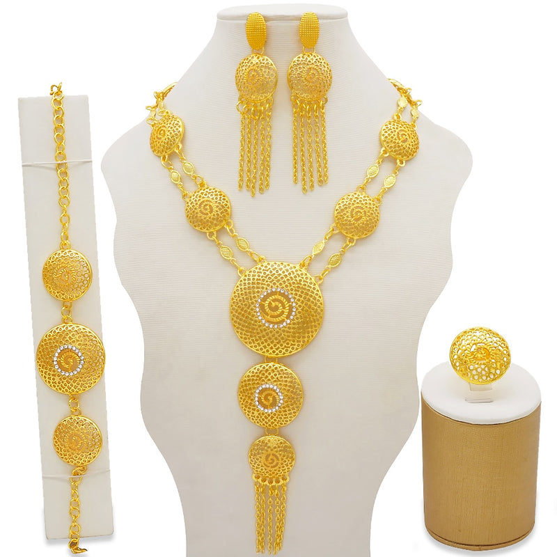 Dubai Schmuck Sets Gold Farbe Halskette &amp; Ohrring Set für Frauen Afrikaner Frankreich Hochzeit Schmuck Äthiopien Brautgeschenke