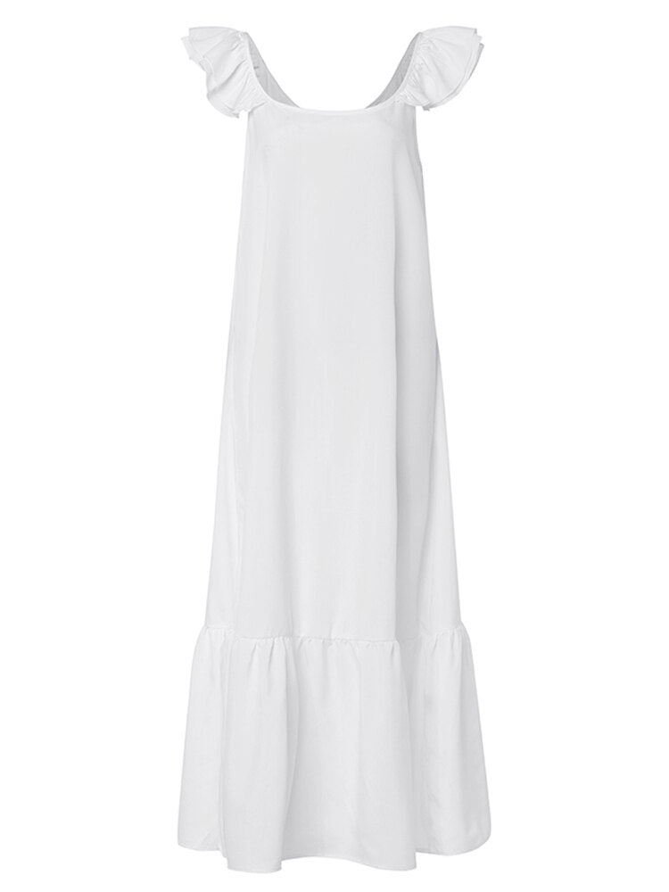 Celmia bohemio blanco Maxi vestido 2022 verano Casual volantes manga corta cuello redondo plisado vestido largo fino playa Vestidos de gran tamaño